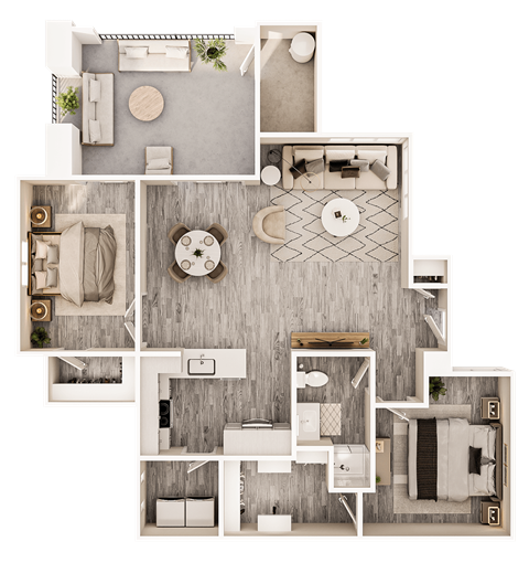 Floor plan for 2 beds, 1 bath, 940 sqft